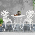 Gardeon 3PC Bistro Set Outdoor Patio Furniture Cast Aluminum Rose White