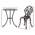 Gardeon 3PC Outdoor Bistro Set Cast Aluminium Chairs Table Tulip