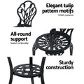 Gardeon 3PC Outdoor Bistro Set Cast Aluminium Chairs Table Tulip