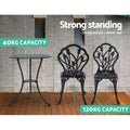 Gardeon 3PC Outdoor Bistro Set Cast Aluminium Chairs Table Tulip