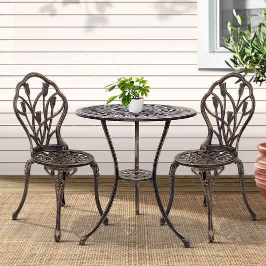 Gardeon 3PC Bistro Set Cast Aluminium Patio Table Chairs Bronze