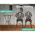 Gardeon 3PC Bistro Set Cast Aluminium Patio Table Chairs Bronze