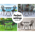 Gardeon 3PC Bistro Set Cast Aluminium Patio Table Chairs Bronze