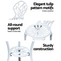 Gardeon 3PC Outdoor Bistro Set Cast Aluminum Tulip White Patio