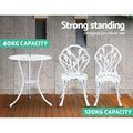Gardeon 3PC Outdoor Bistro Set Cast Aluminum Tulip White Patio