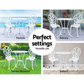 Gardeon 3PC Outdoor Bistro Set Cast Aluminum Tulip White Patio