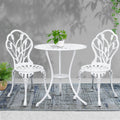 Gardeon 3PC Outdoor Bistro Set Cast Aluminum Tulip White Patio