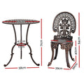 Gardeon 3PC Bistro Patio Dining Set Aluminium Chairs Bronze