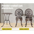 Gardeon 3PC Bistro Patio Dining Set Aluminium Chairs Bronze