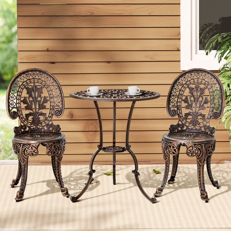 Gardeon 3PC Bistro Patio Dining Set Aluminium Chairs Bronze