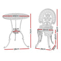 Gardeon 3pc Patio Dining Set Aluminium Bistro Chairs White