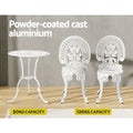 Gardeon 3pc Patio Dining Set Aluminium Bistro Chairs White