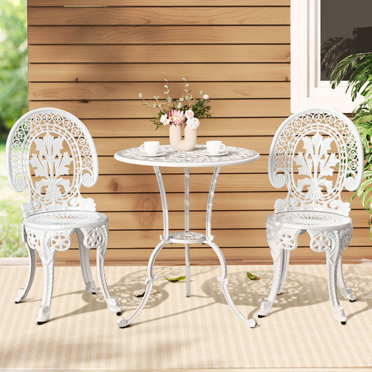 Gardeon 3pc Patio Dining Set Aluminium Bistro Chairs White