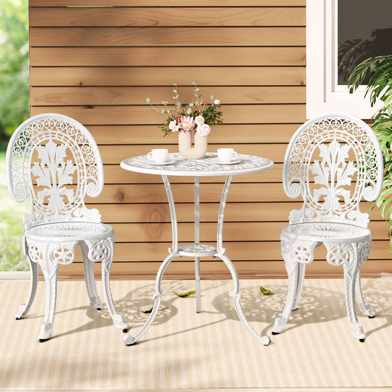 Gardeon 3pc Patio Dining Set Aluminium Bistro Chairs White
