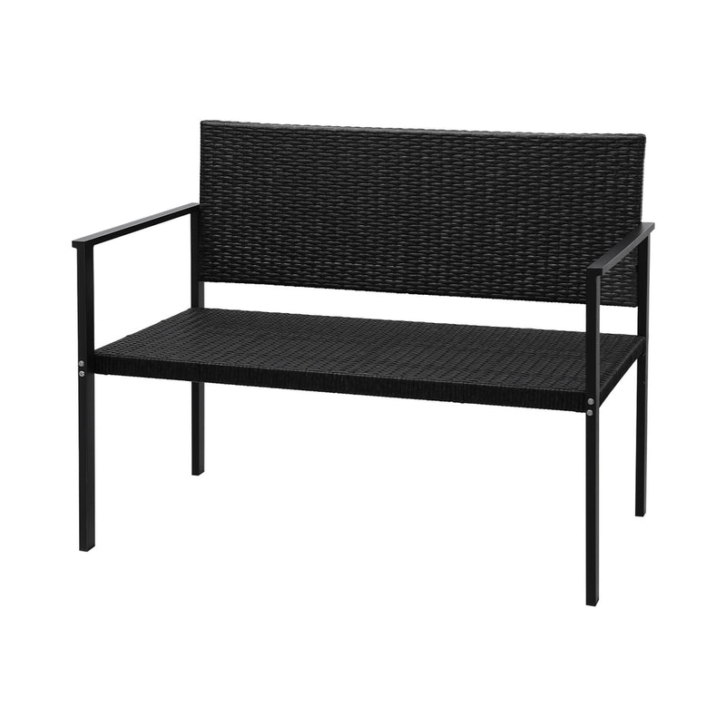 Gardeon Rattan Garden Bench Outdoor Patio Furniture Black Steel