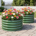 Green Fingers Round Raised Garden Bed 2 Pack Galvanised Planter Box Rust Resistant 60x60x30cm Green