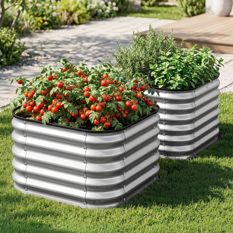 Green Fingers Galvanized Raised Garden Bed 2 Pack Metal Planter 60x60x45cm