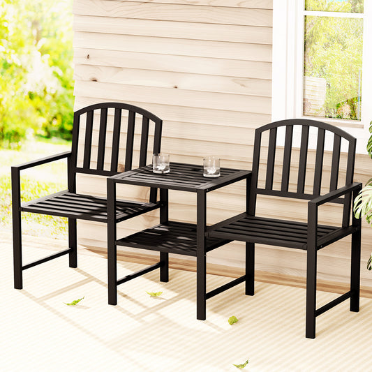 Gardeon Outdoor Garden Bench Seat Steel Loveseat Patio Furniture Black