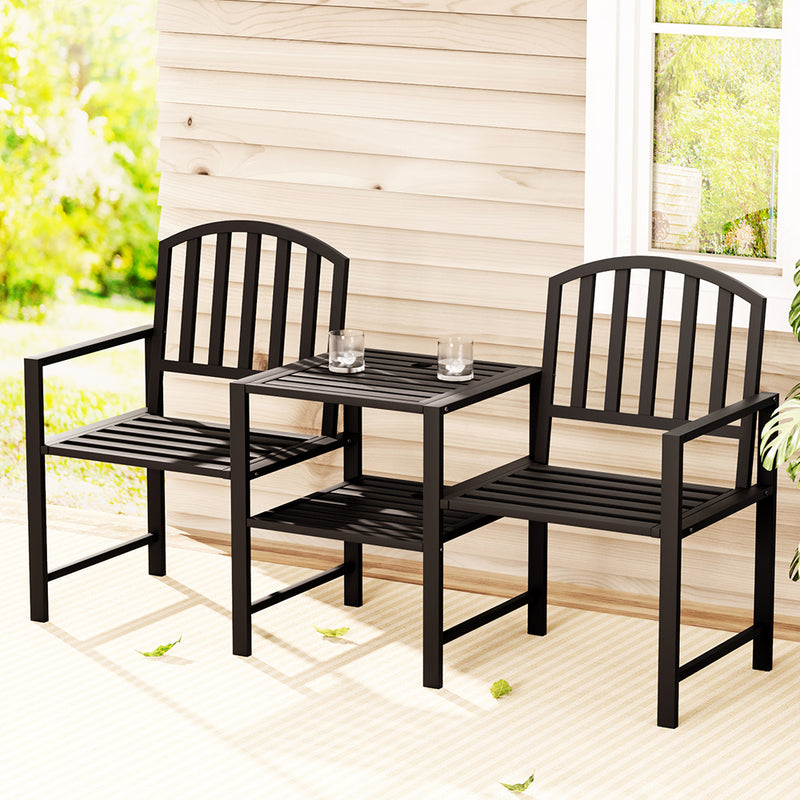 Gardeon Outdoor Garden Bench Seat Steel Loveseat Patio Furniture Black