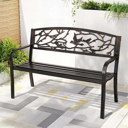 Gardeon 3 Seater Outdoor Bench Seat Steel Garden Furniture Bronze
