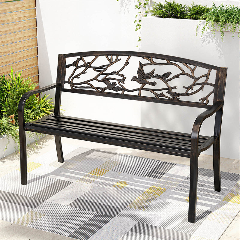 Gardeon 3 Seater Outdoor Bench Seat Steel Garden Furniture Bronze