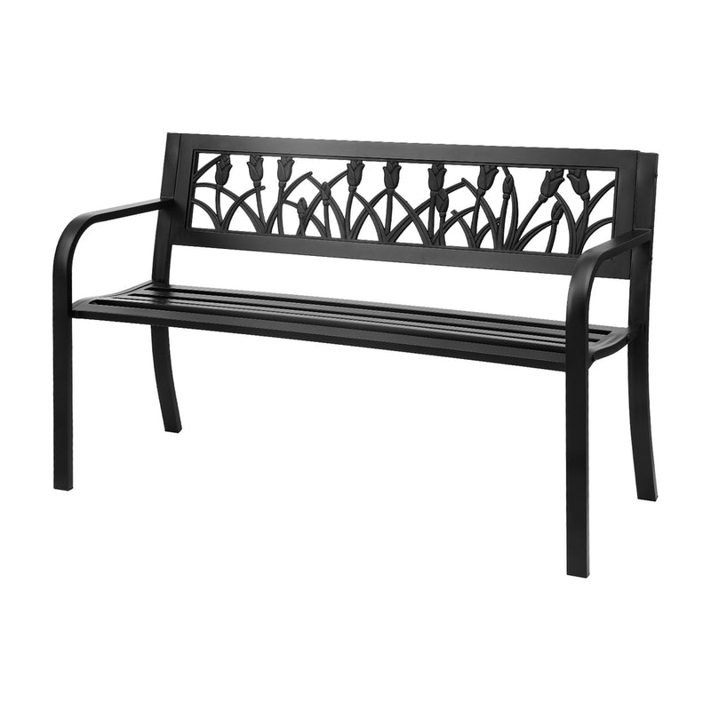 Gardeon 2 Seater Garden Bench Seat Steel Outdoor Furniture Black