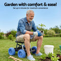 Gardeon Garden Cart Seat Rolling Stool 440lbs Tool Storage Tray Blue