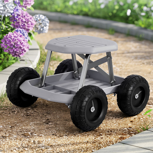 Gardeon Garden Cart Seat 440lbs Capacity Rolling Work Stool Grey