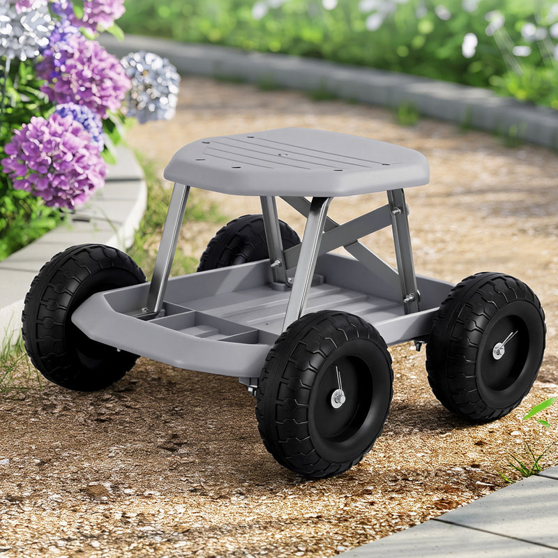 Gardeon Garden Cart Seat 440lbs Capacity Rolling Work Stool Grey