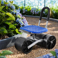 Gardeon Garden Stool Seat Foldable Wheels Blue