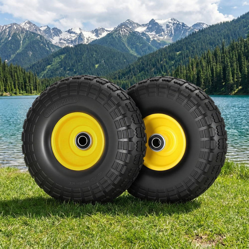 Gardeon 2x Solid Rubber Tyres 26cm Flat Free Wheelbarrow Wheel 5/8 Axle