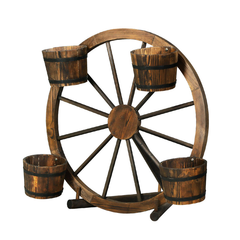 Gardeon Wooden Wagon Wheel Plant Stand 80cm Garden Decor Outdoor