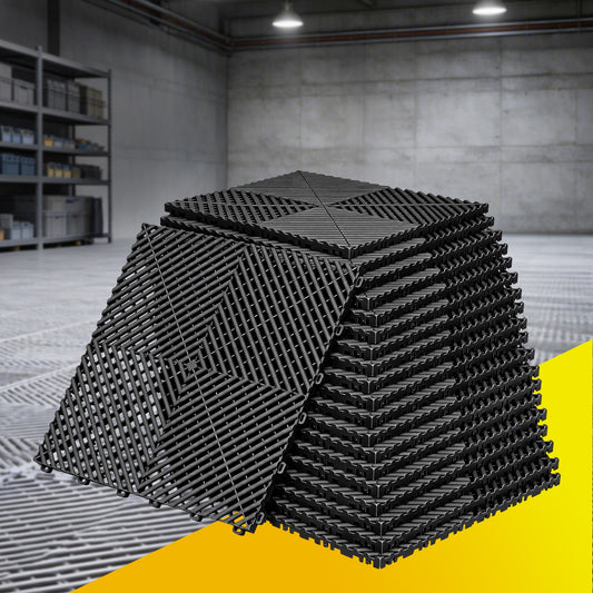 Giantz 20pcs Garage Floor Tiles Interlocking Drainage Black