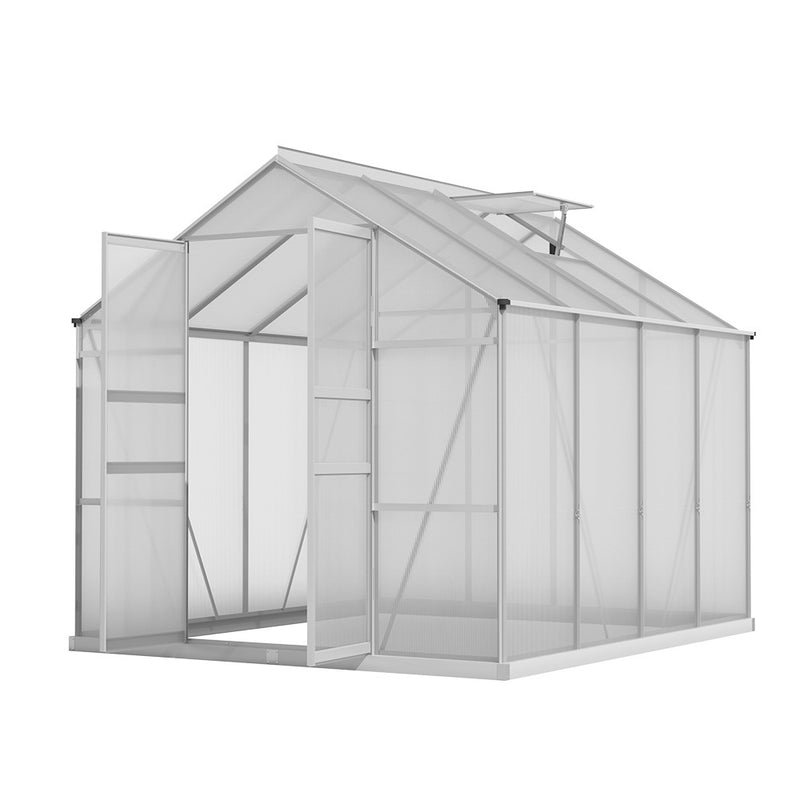 Green Fingers Greenhouse 2.42x2.5m Aluminium Double Doors Garden