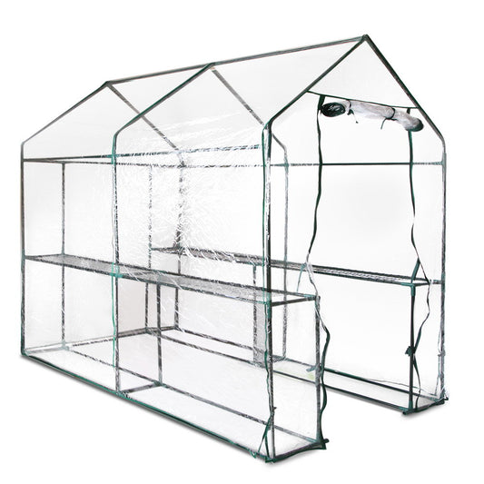 Green Fingers Greenhouse 1.2x1.9x1.9M Walk In Tunnel 4 Shelf
