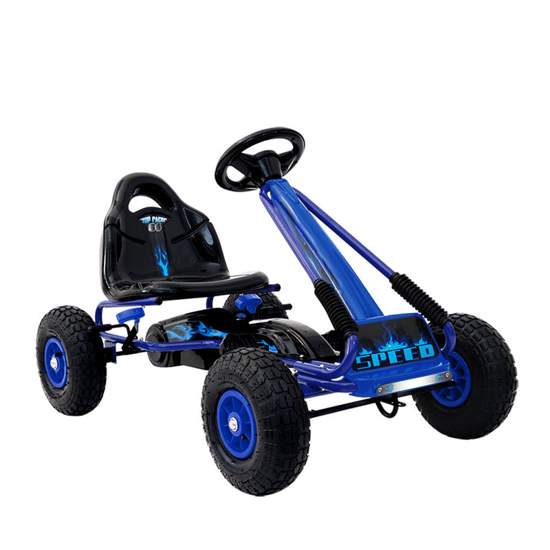 Rigo Kids Pedal Go Kart Racing Car Blue Rubber Tyres