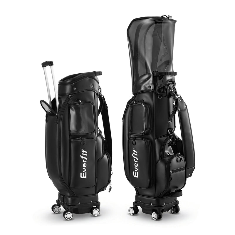 Everfit Golf Cart Bag Rolling Buggy 14 Clubs Black Synthetic