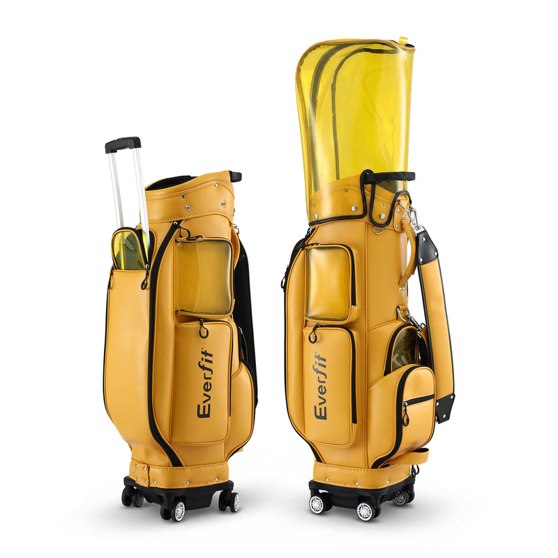 Everfit Golf Cart Bag Rolling Buggy Club Organiser Yellow