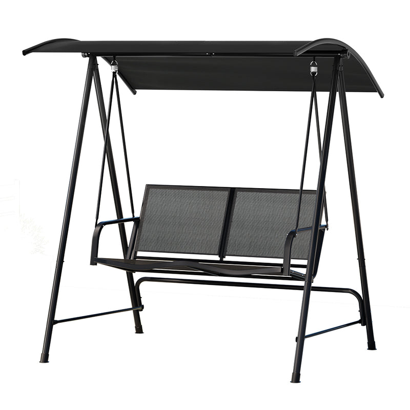 Gardeon 2 Seater Swing Chair Canopy Black Garden Bench Outdoor