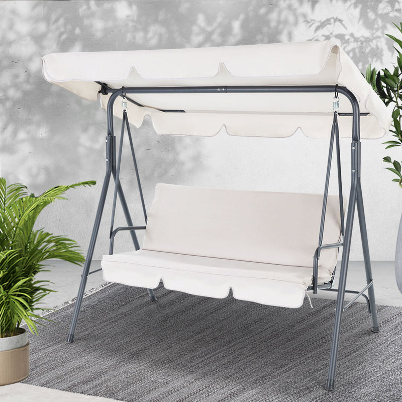Gardeon 3 Seater Swing Chair Canopy Beige Garden Bench