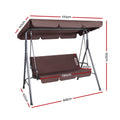 Gardeon 3 Seater Swing Chair Canopy Brown Garden Furniture