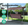 Gardeon 3 Seater Swing Chair Canopy Brown Garden Furniture