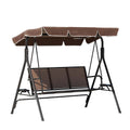 Gardeon 3 Seater Swing Chair Brown Canopy Cup Holder Garden