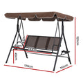 Gardeon 3 Seater Swing Chair Brown Canopy Cup Holder Garden