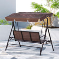 Gardeon 3 Seater Swing Chair Brown Canopy Cup Holder Garden