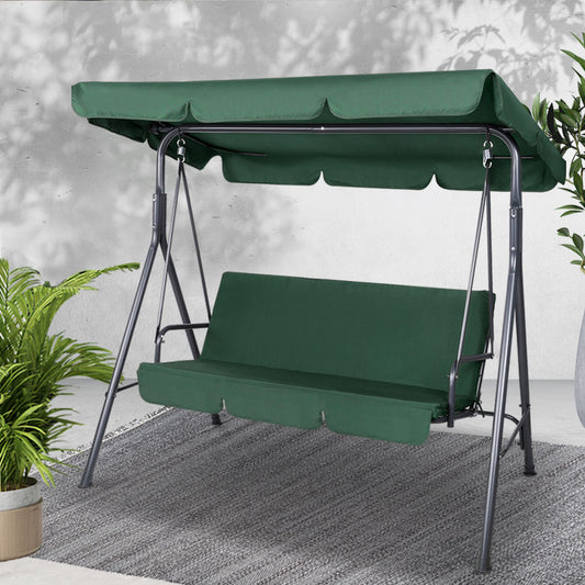 Gardeon 3 Seater Swing Chair Canopy Bench Garden Furniture Green