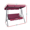 Gardeon 3 Seater Swing Chair Canopy Garden Bench Wine Red