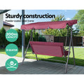 Gardeon 3 Seater Swing Chair Canopy Garden Bench Wine Red