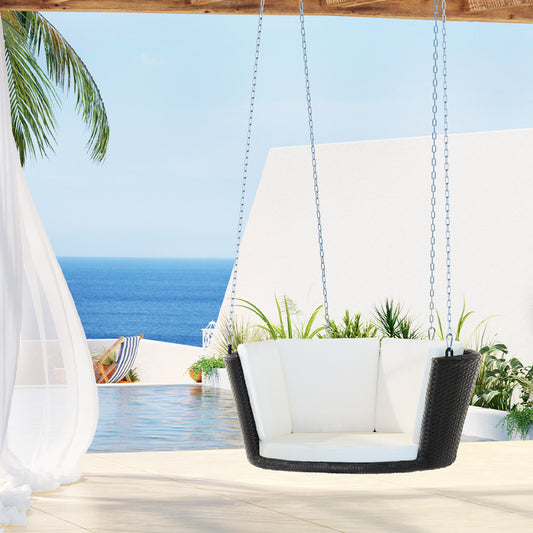 Gardeon Rattan Porch Swing Chair Black Outdoor Cushion
