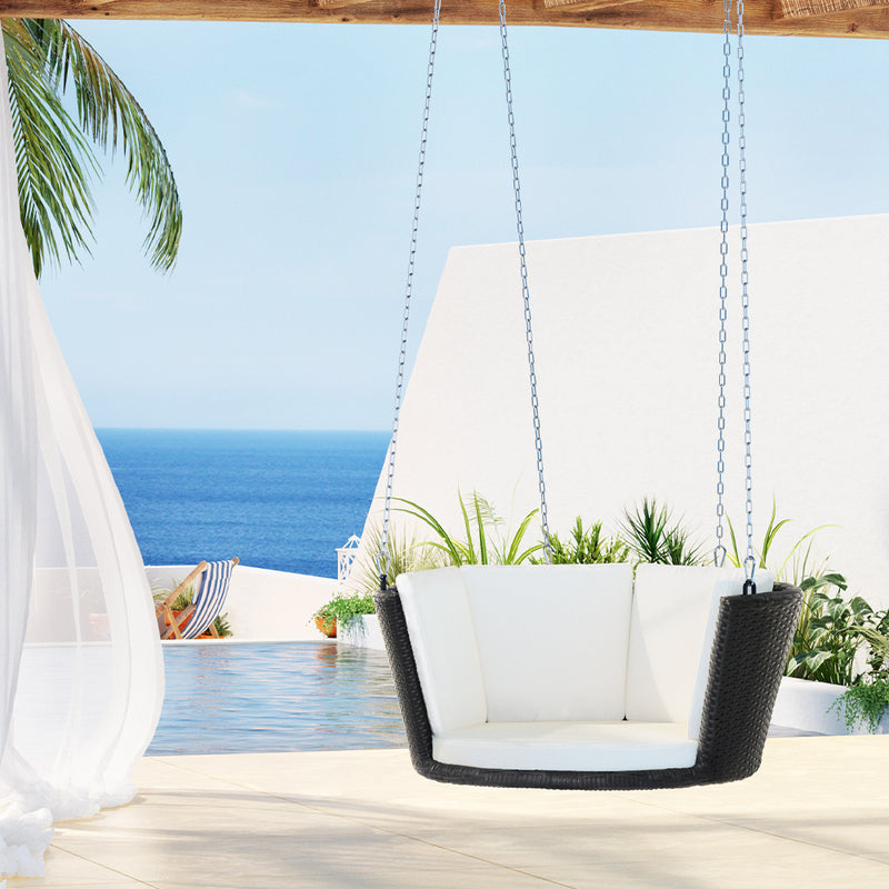 Gardeon Rattan Porch Swing Chair Black Outdoor Cushion